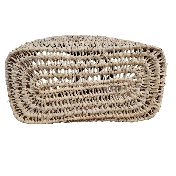 Vintage Woven Wicker Straw Market Large Basket Top Handles Leather Trim - Picture 5 of 14